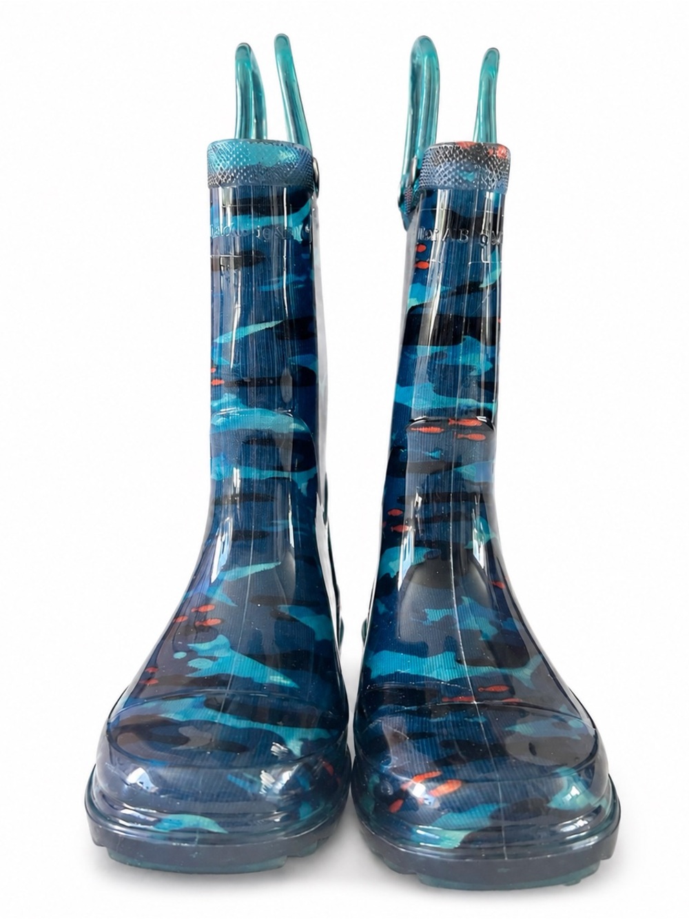 Western Chief Kids Blue Shark Print Waterproof Rain Boots Pull-On size 12